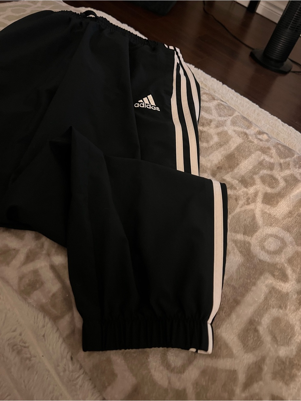 adidas Black Track Pants with White Three-Stripes